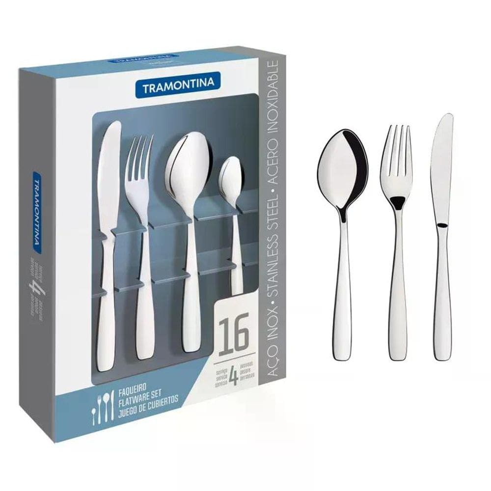 Faqueiro Amazonas com 16 Peças em Aço Inoxidável Acabamento Alto Brilho - Tramontina