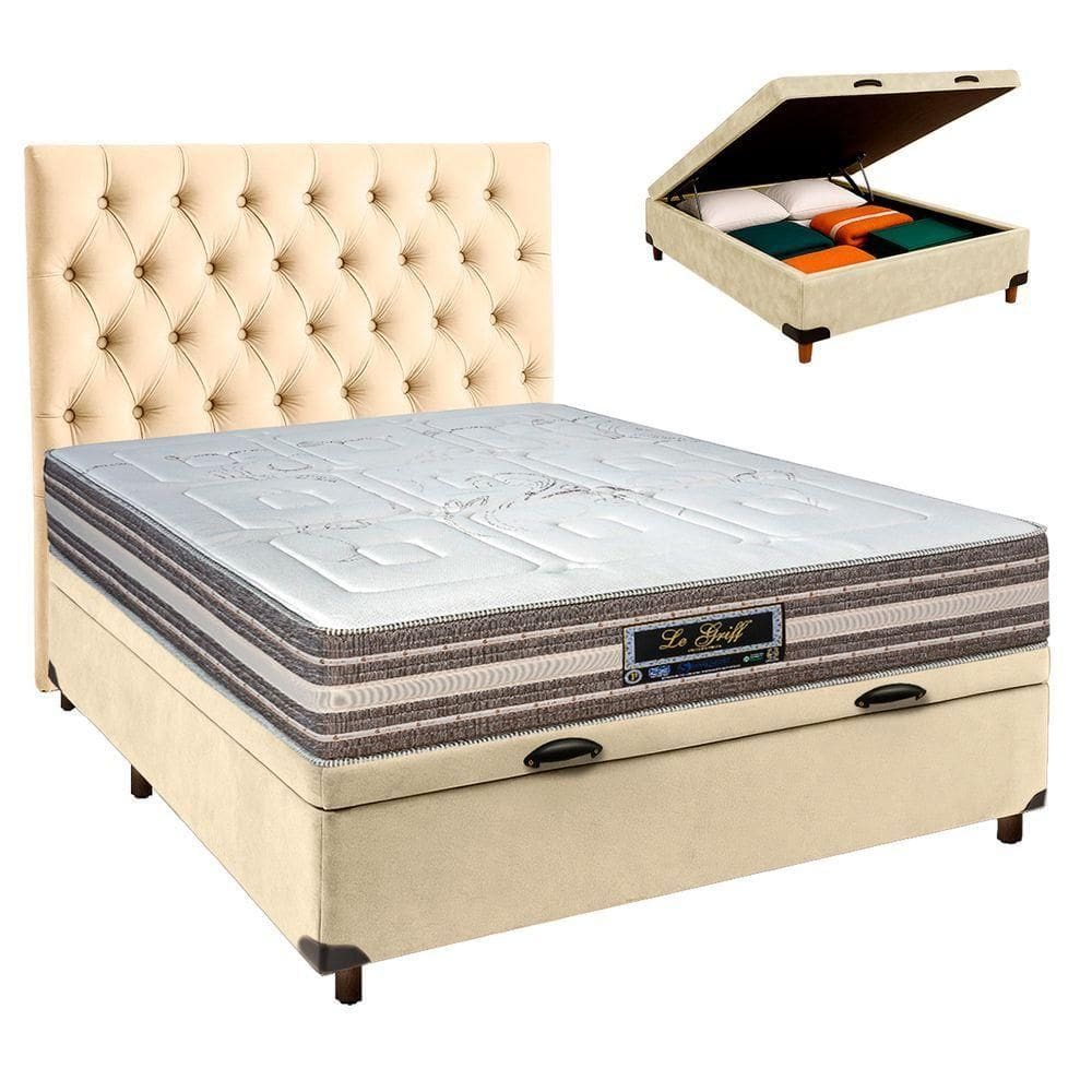 Kit Cama Box Bau + Cabeceira + Colchão Casal Molas Ensacadas - Legriff - Sankonfort