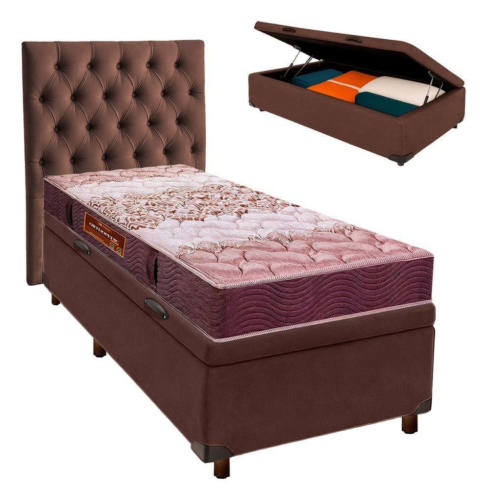 Kit Cama Box Bau + Cabeceira + Colchão Solteiro D26 - Ortophedic - Sankonfort