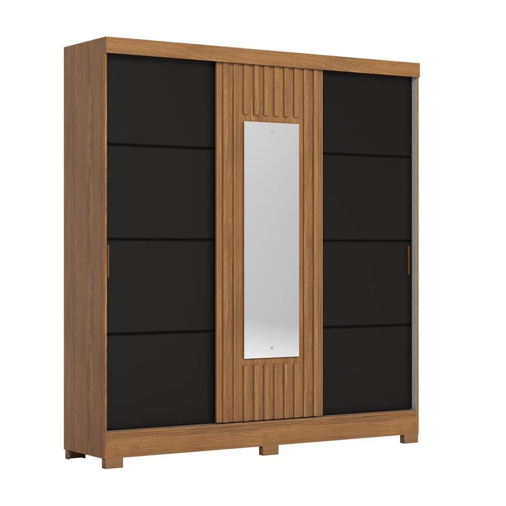 Guarda Roupa 3 Portas Deslizantes 2 Gavetas Nature/Preto