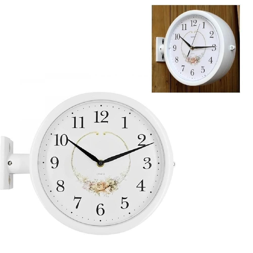 Relogio De Parede Dupla Face Vintage Estaçao De Trem Decorativo Retro Branco Luxo