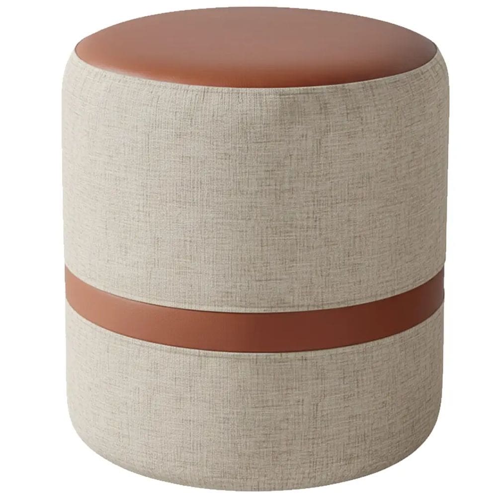 Puff Redondo Linho e Corino com Pés de PVC Rio Minas Cor Bege