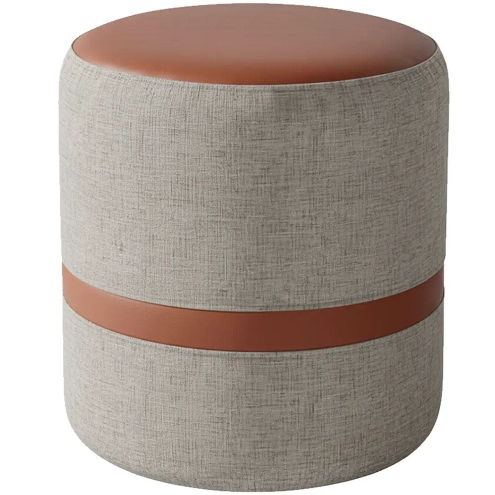 Puff Redondo Linho e Corino com Pés de PVC Rio Minas Cor Cinza