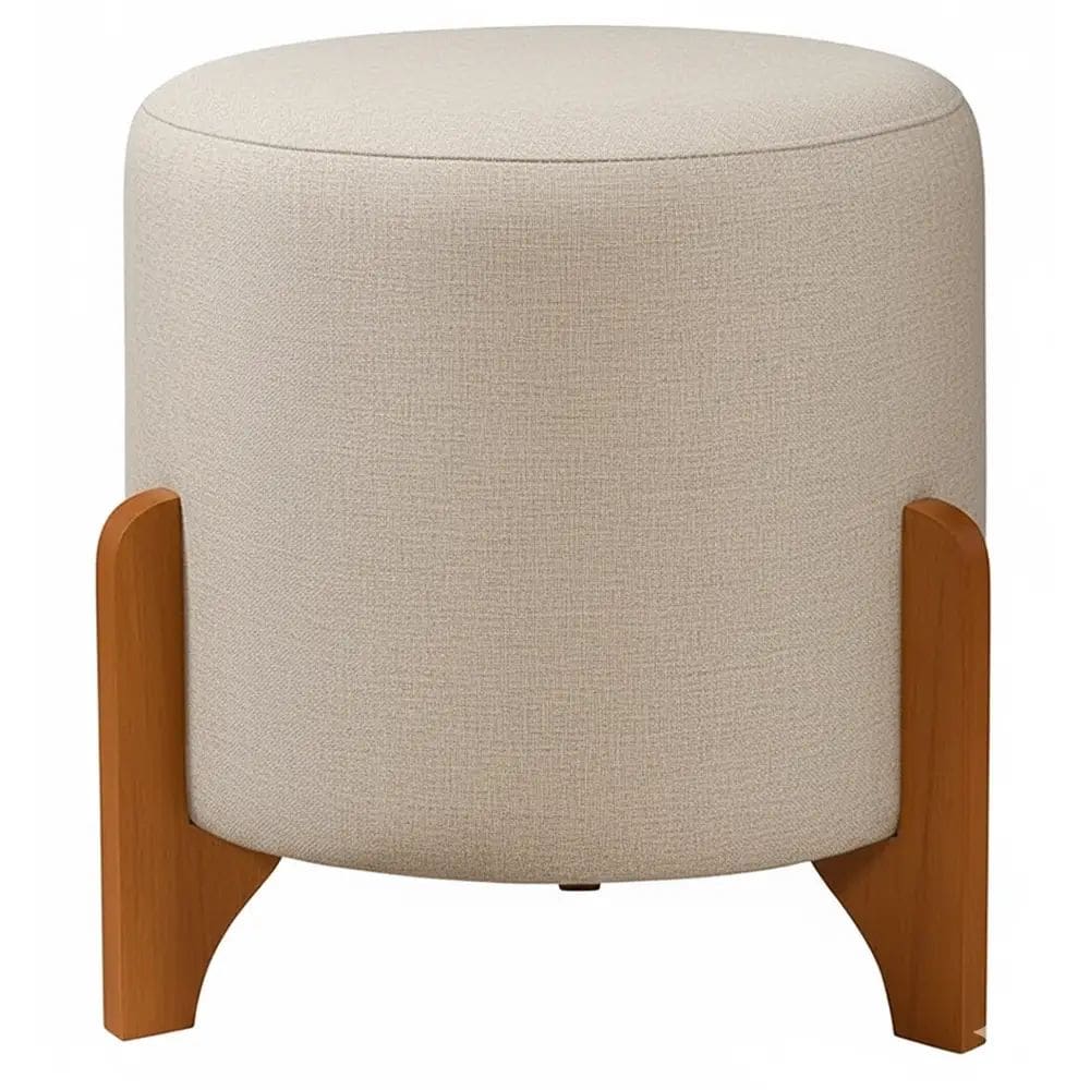 Puff Nara em Veludo Redondo com Pés de Madeira RA Cor Bege