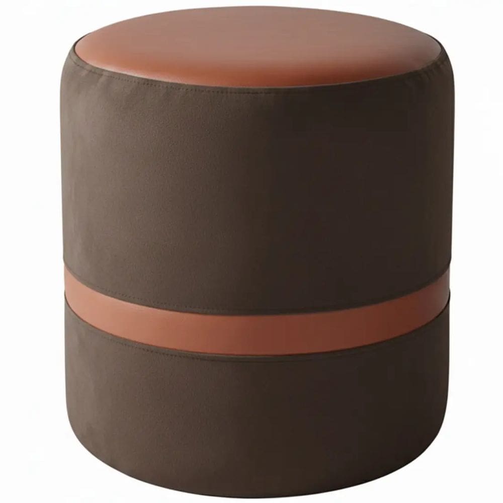 Puff Redondo Veludo e Corino com Pés de PVC Rio Minas Cor Marrom