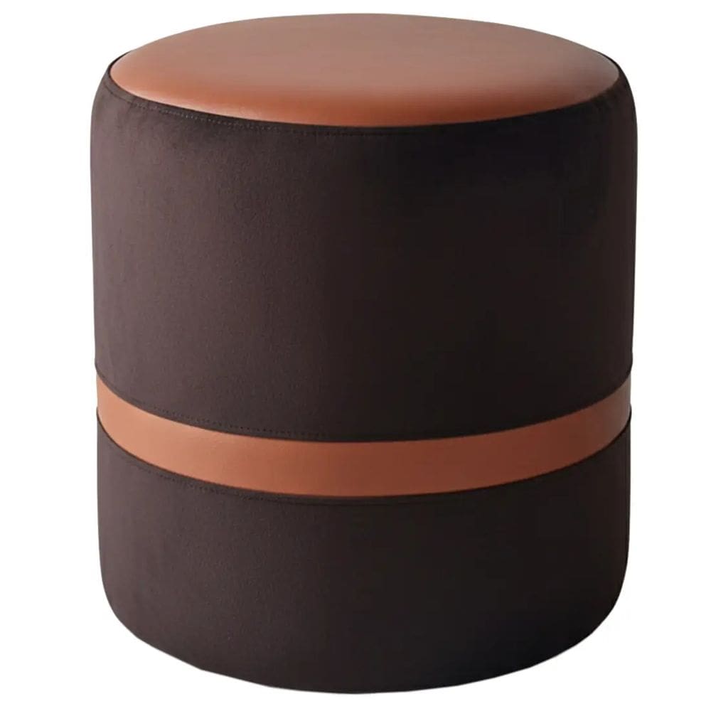 Puff Redondo Veludo e Corino com Pés de PVC Rio Minas Cor Preto
