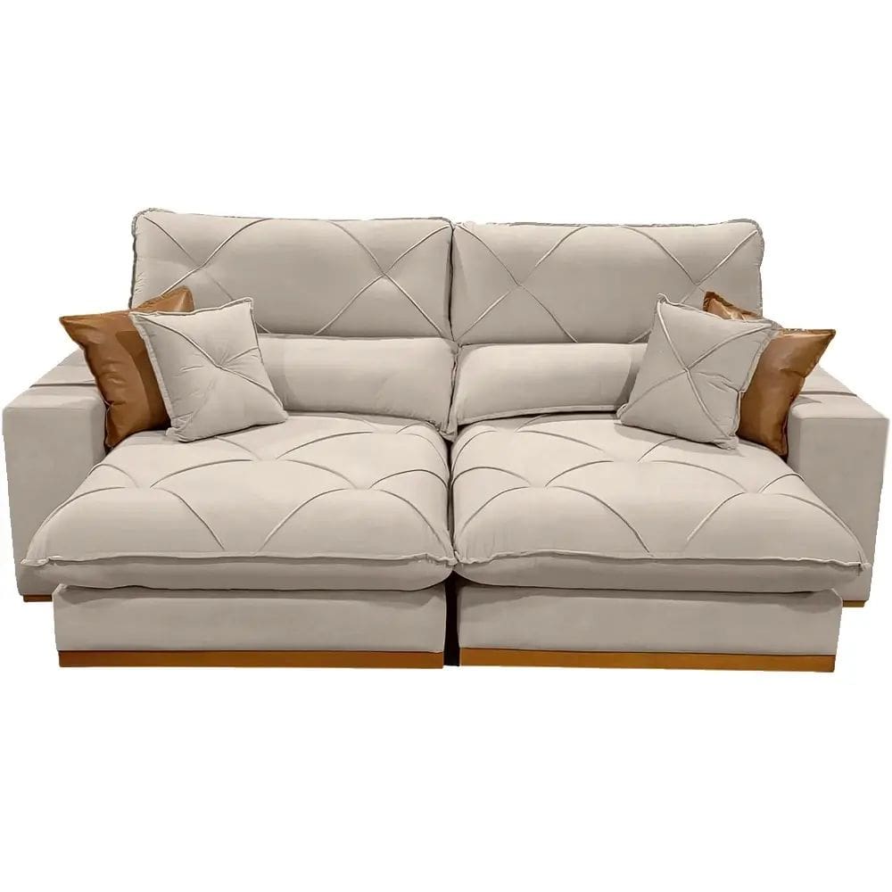 Sofá Aquiles com Molas Ensacadas 4 Lugares Retrátil e Reclinável 250cm Tecido Veludo Zarat Cor Bege