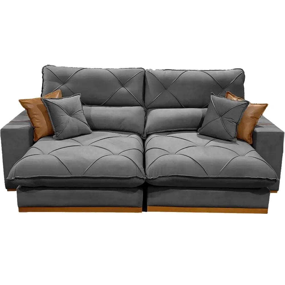 Sofá Aquiles com Molas Ensacadas 4 Lugares Retrátil e Reclinável 250cm Tecido Veludo Zarat Cor Cinza