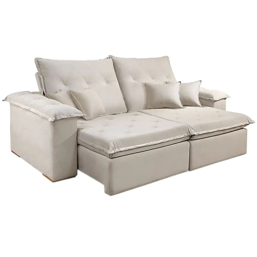 Sofá Realeza 4 Lugares Retrátil e Reclinável 250cm Tecido Veludo JC Estofados Cor Bege