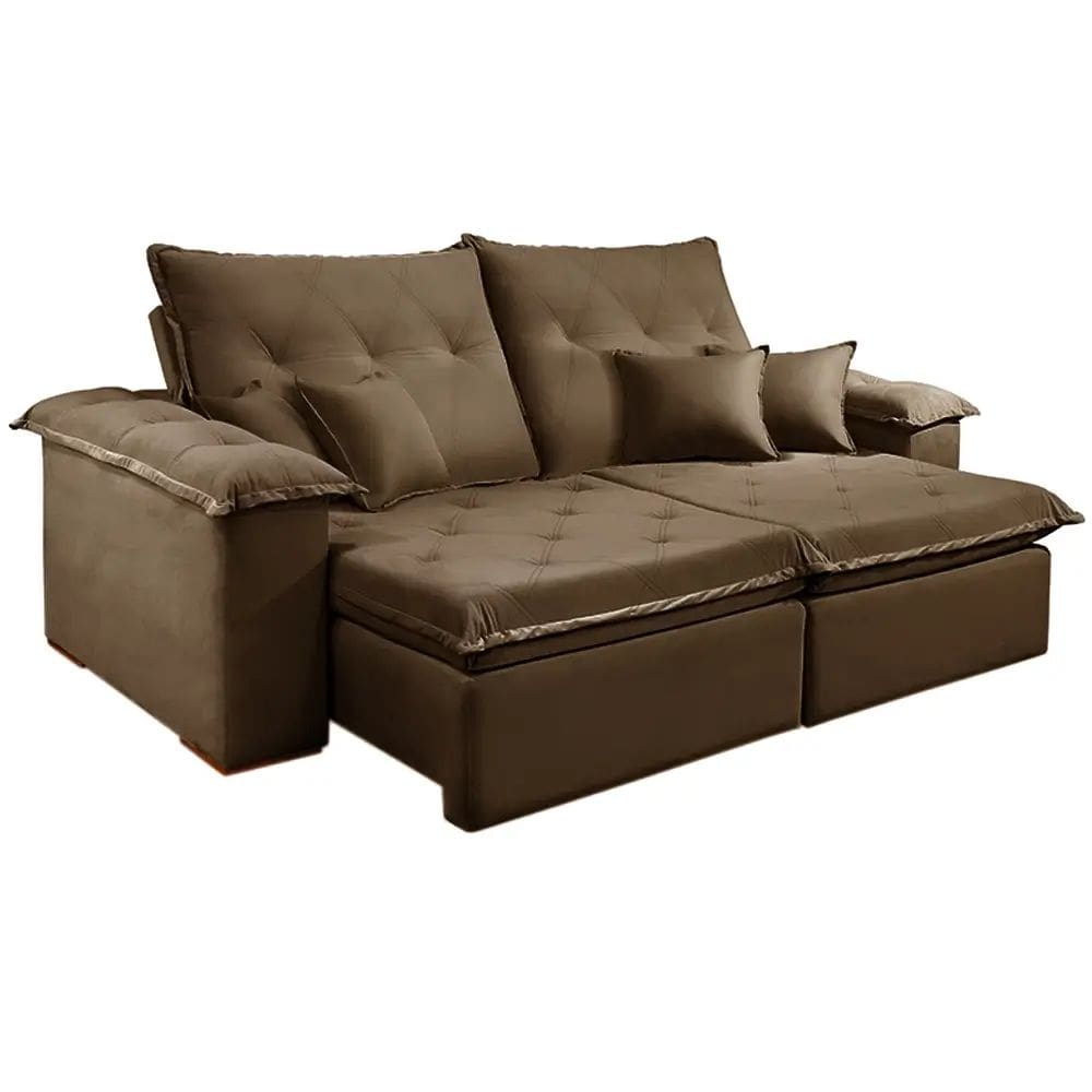Sofá Realeza 4 Lugares Retrátil e Reclinável 250cm Tecido Veludo JC Estofados Cor Marrom