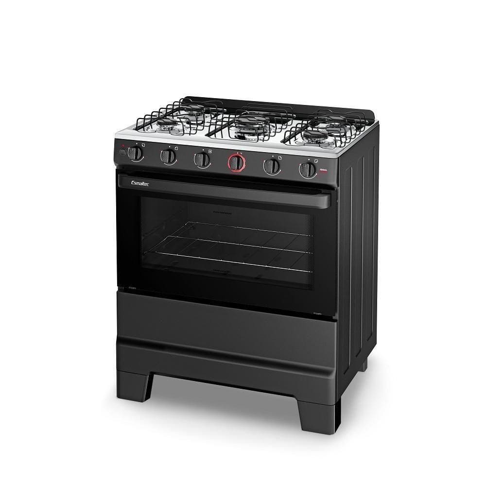 Fogão 5 Bocas EsmaltecIdeal Super Mesa Em Aço Inox Acendimento Automático Preto BivoltF5IAB5121