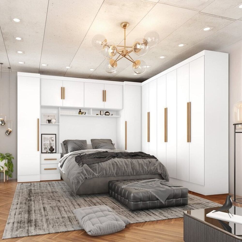 Guarda-roupa Modulado Casal Completo 4 Peças 8 Portas 5 Gavetas com Maleiro Smart Plus Branco