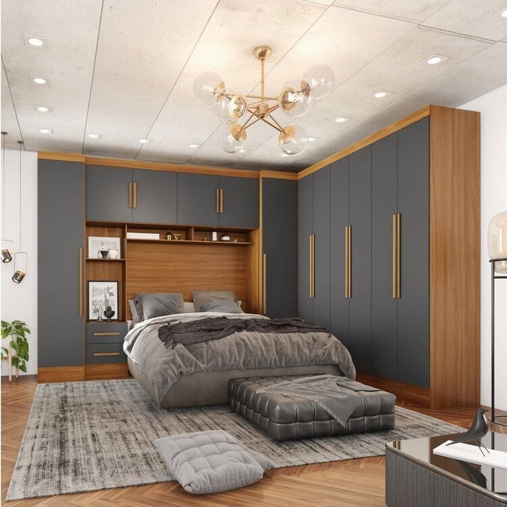 Guarda-roupa Modulado Casal Completo 4 Peças 8 Portas 5 Gavetas com Maleiro Smart Plus Cinamomo/Cinza