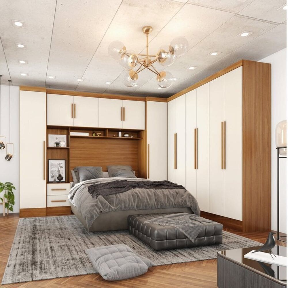 Guarda-roupa Modulado Casal Completo 4 Peças 8 Portas 5 Gavetas com Maleiro Smart Plus Cinamomo / Off White