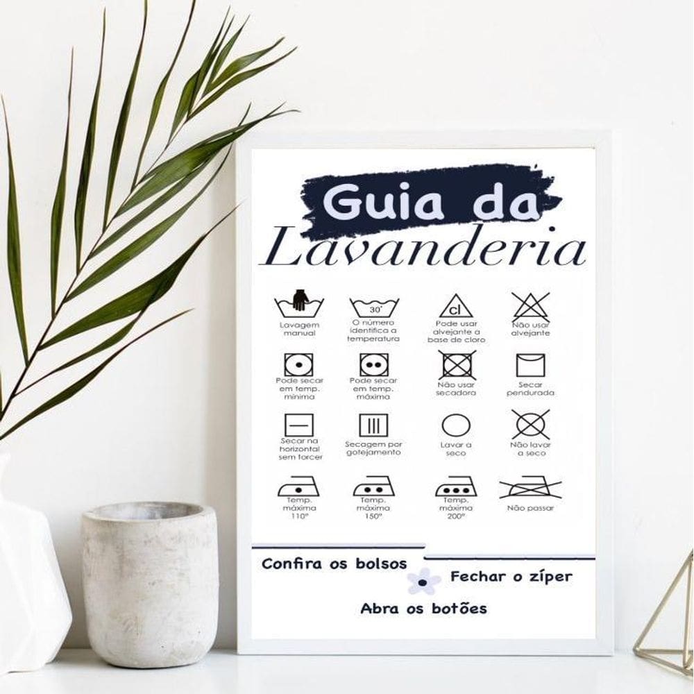 Quadro Decorativo Guia Lavanderia 45x34cm - Vidro