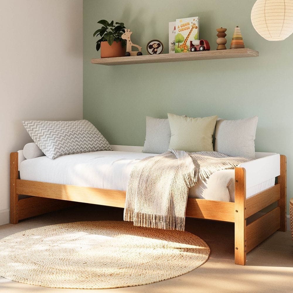 Cama Solteiro Reversível Aria Casatema Madeiraoriginals Nogueira/Branco