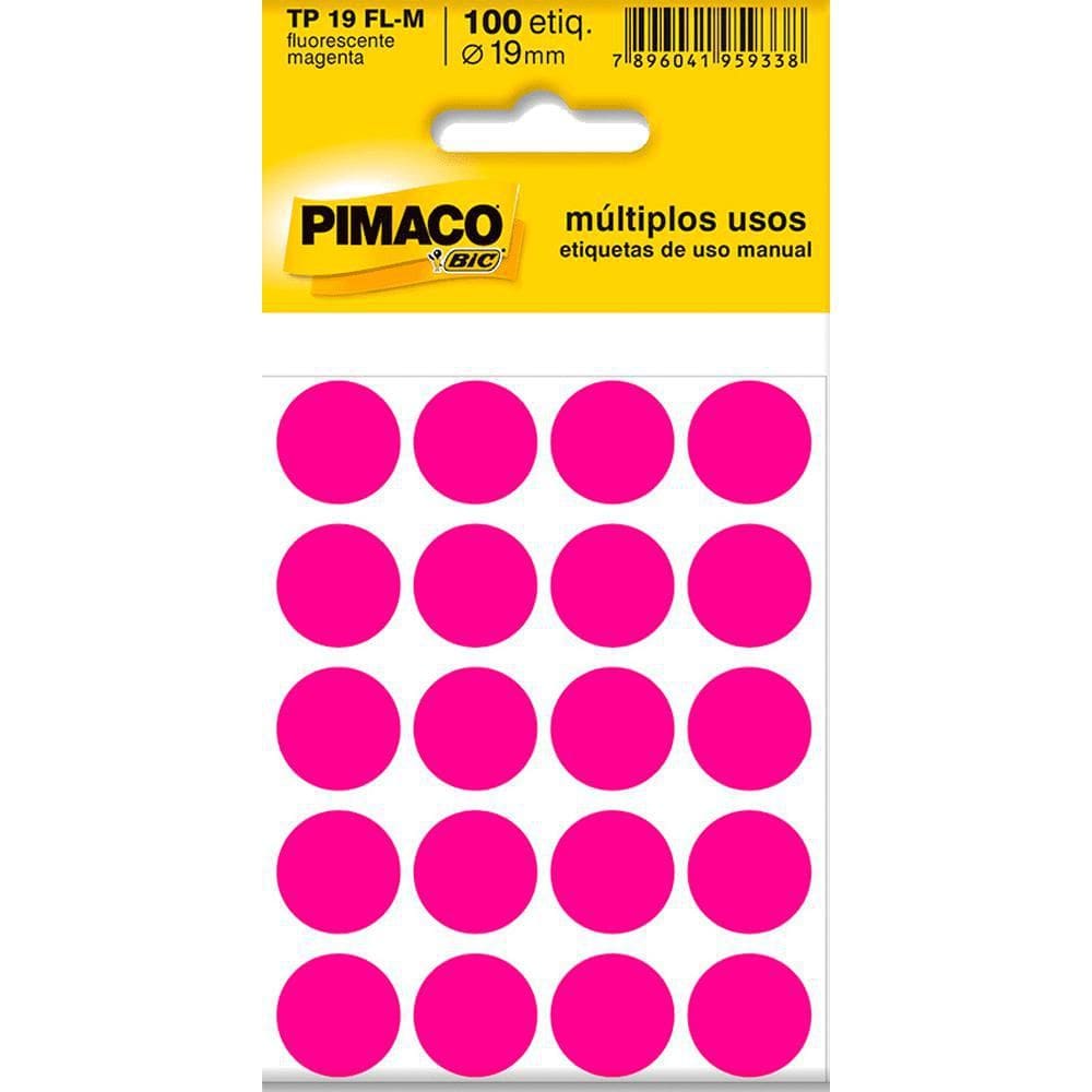 Etiquetas Ø 19 Mm 5 Folhas Tp19 Magenta Fluorescente Pimaco