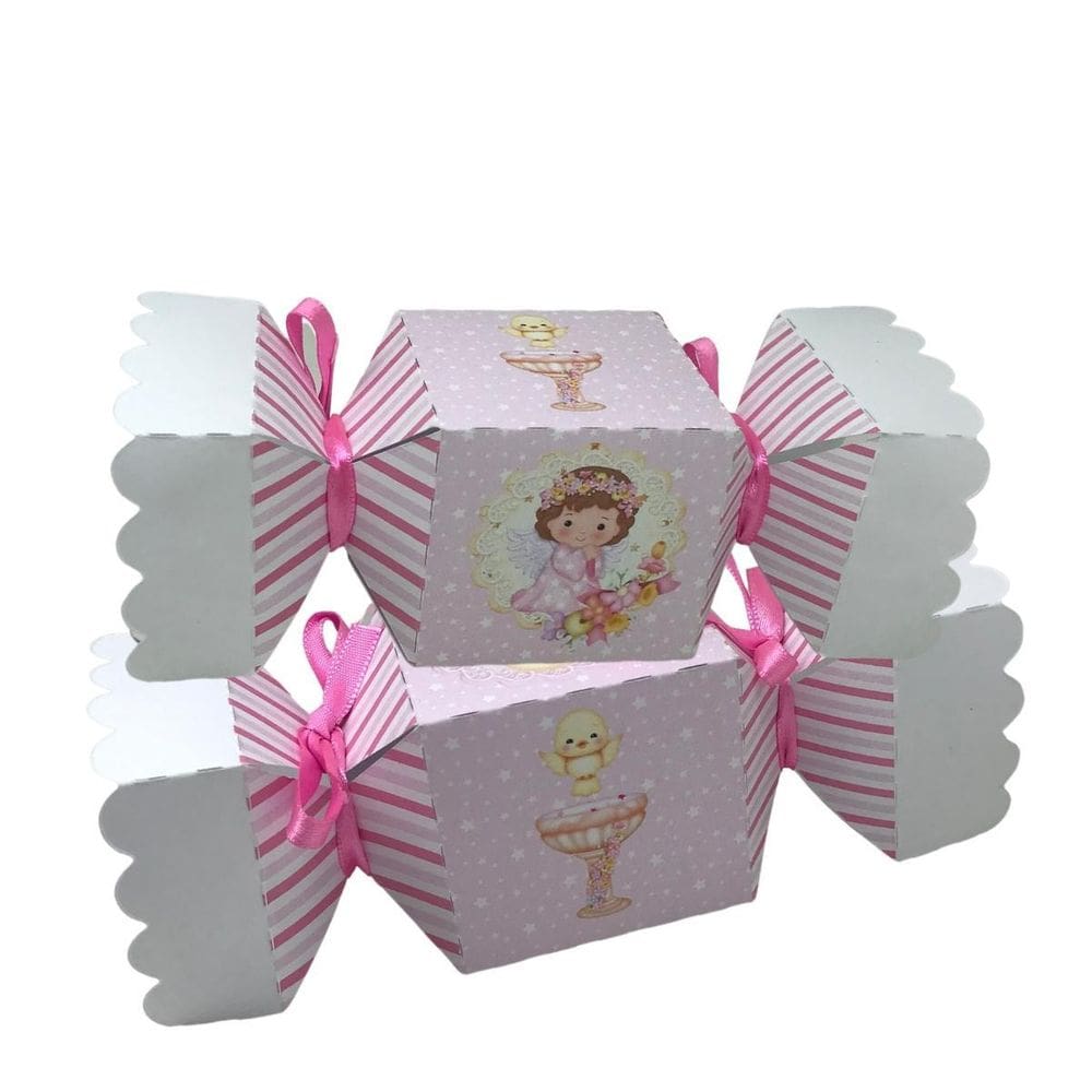 10 Caixinhas Batizado Encante Seus Convidados - Rosa