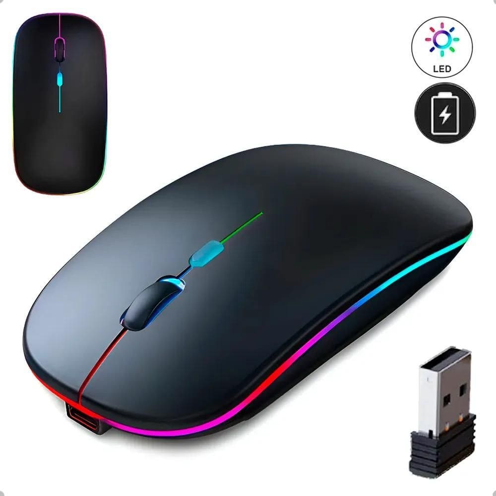 Mouse Sem Fio Recarregável Wireless Optico Led Rgb Ergonômic
