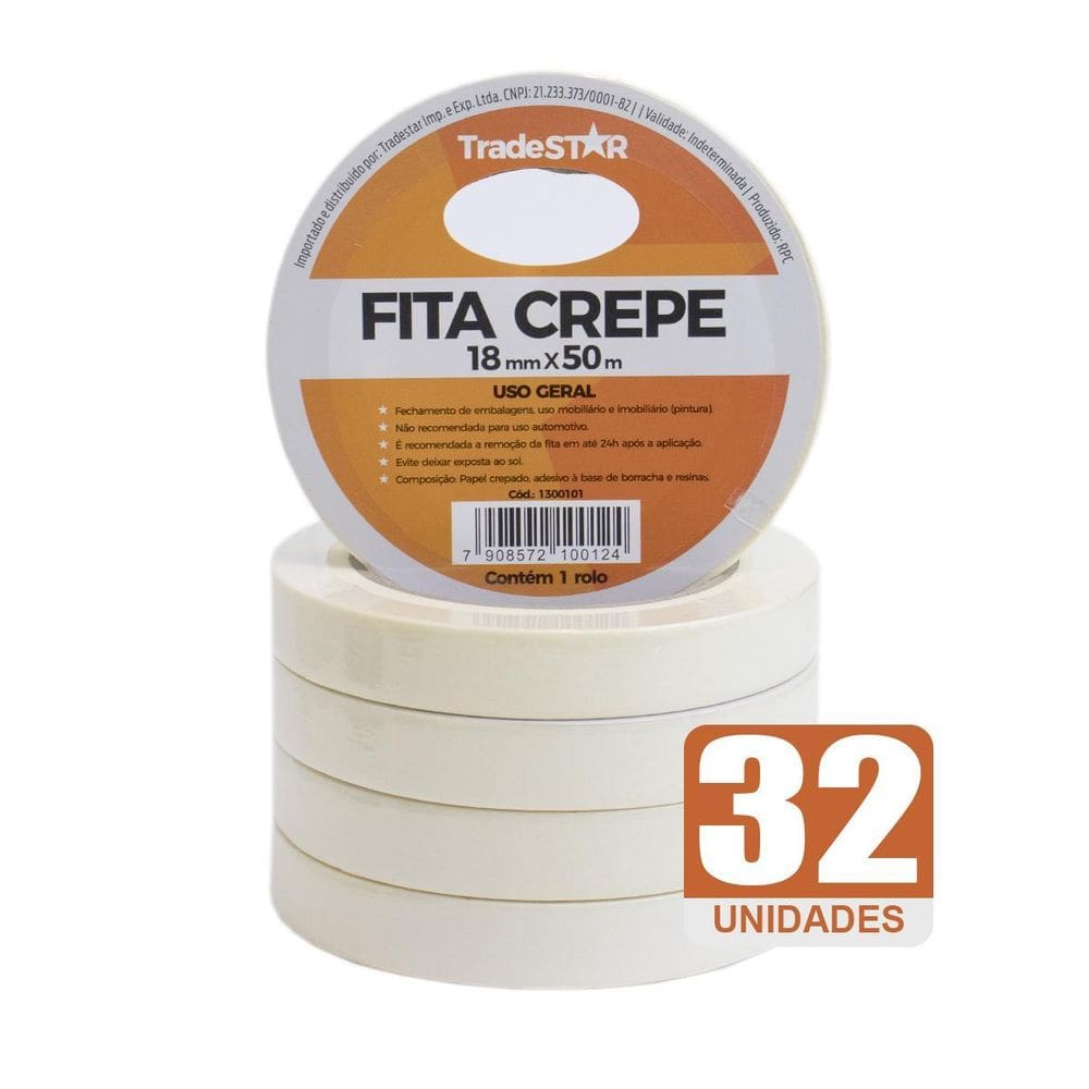 Fita Adesiva Crepe Papel 18Mm X 50M C/32 Rolos 18X50