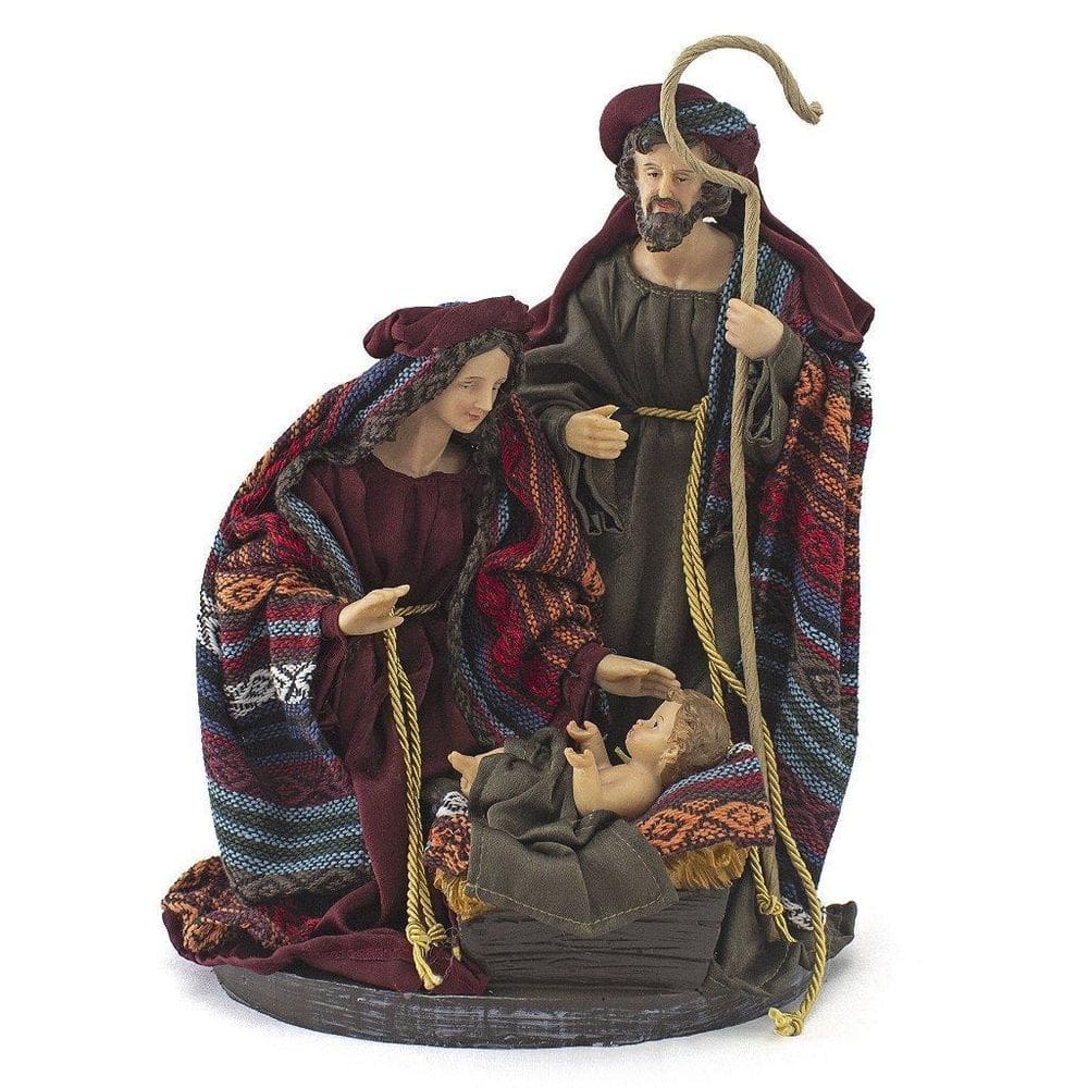 Imagem Sagrada Família Tecido Colorido Importada Resina 30