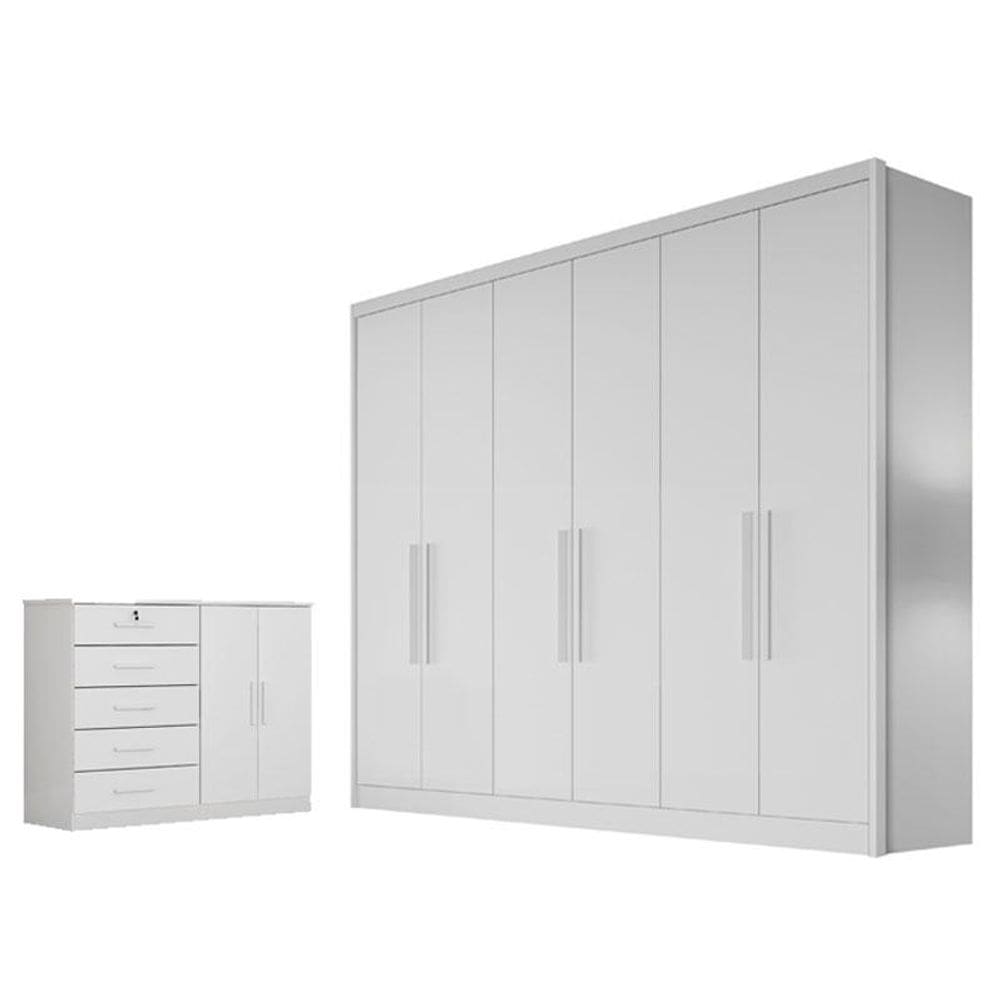 Guarda Roupa Casal New Messina e Cômoda Seul Neve - Novo Horizonte