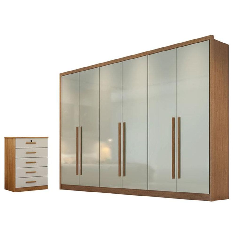 Guarda Roupa Casal Livorno e Gaveteito Suiça Cumaru 25 Fendi - Novo Horizonte