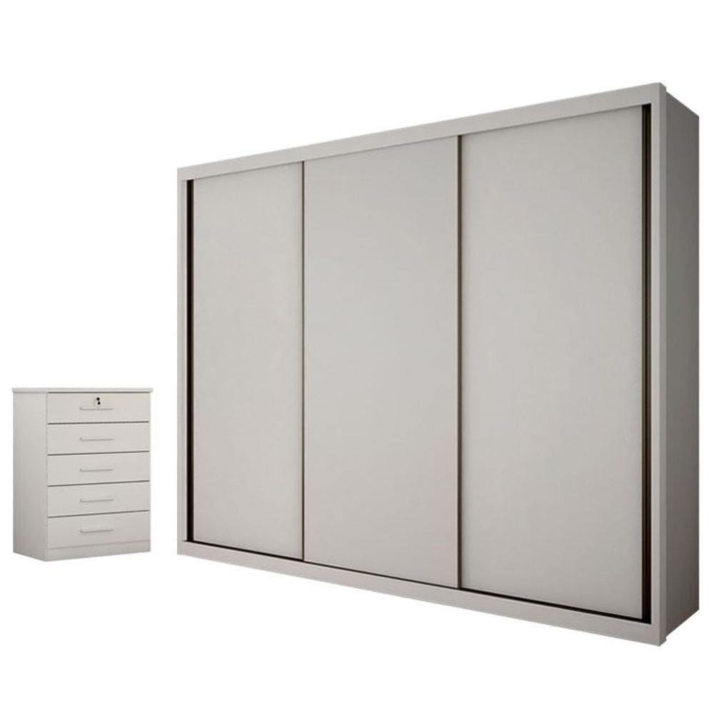 Guarda Roupa Casal Palazzo e Gaveteiro Suiça Neve - Novo Horizonte