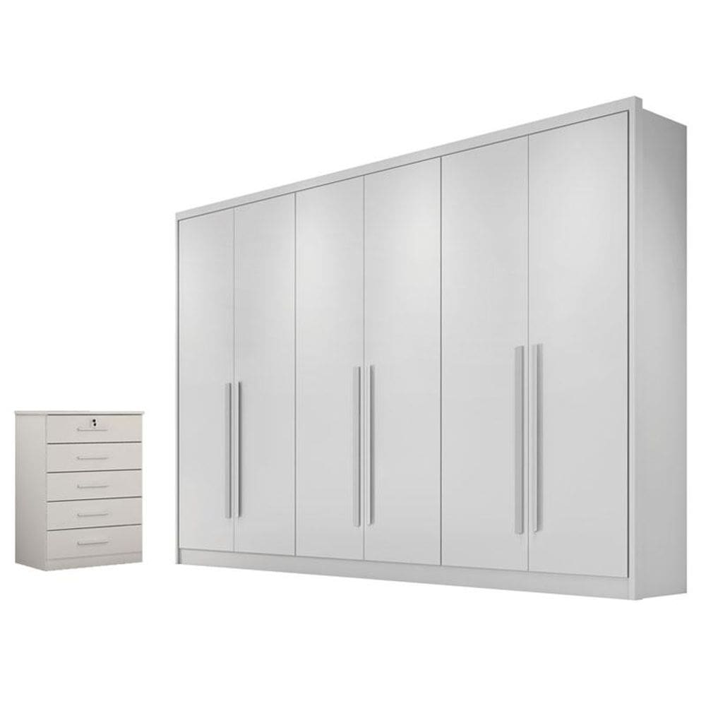 Guarda Roupa Casal Livorno e Gaveteito Suiça Neve - Novo Horizonte