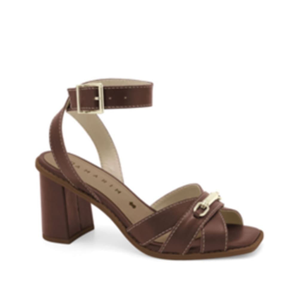 Sandália Feminina Em Couro E Salto Bloco Ramarim 25-50204