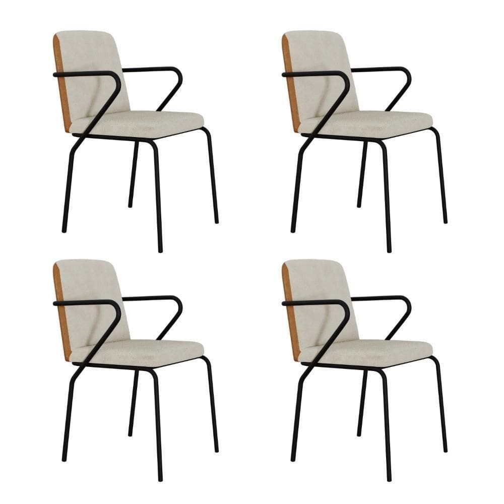 Conjunto 4 Cadeiras De Jantar C/braços Bloom Vanilla / Courino Caramelo