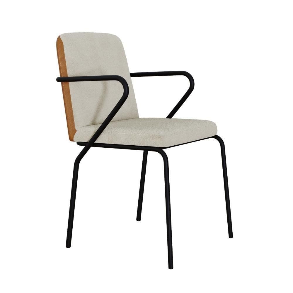 Cadeira De Jantar C/braços Bloom Vanilla / Courino Caramelo