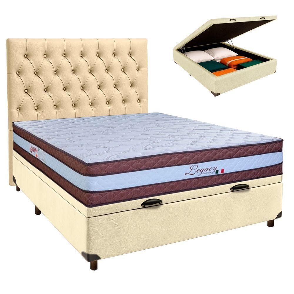 Kit Cama Box Bau + Cabeceira + Colchão Casal Molas Ensacadas - Legaccy - Paropas