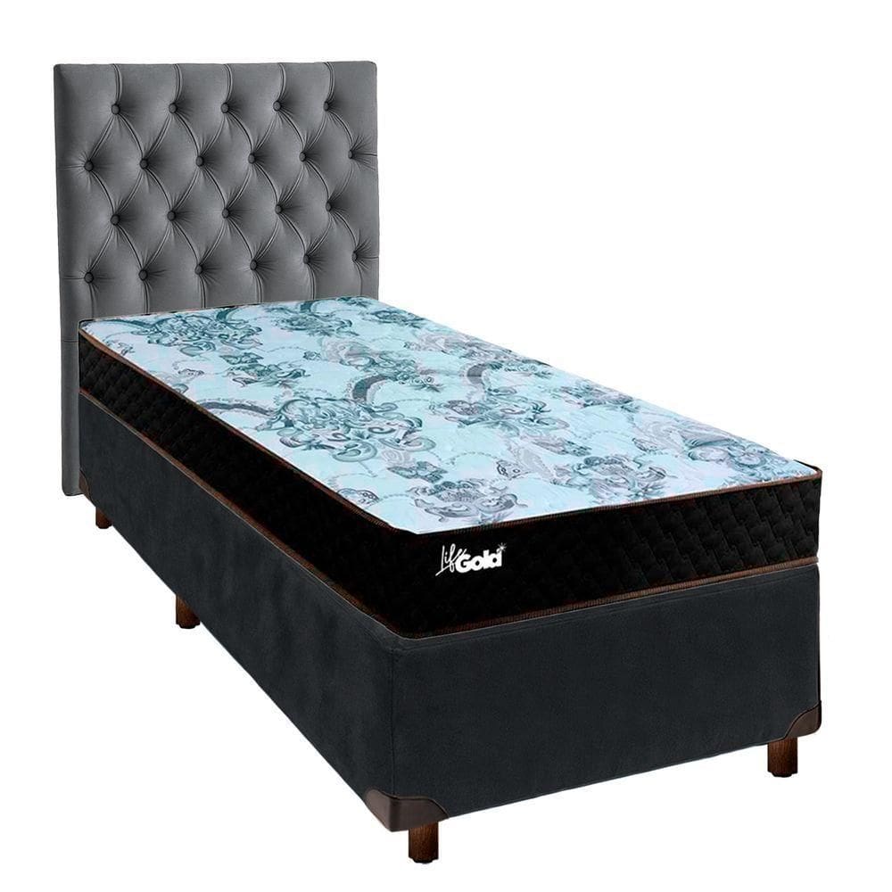 Kit Cama Box + Cabeceira + Colchão Solteiro Molas Ensacadas - Life Gold - Paropas