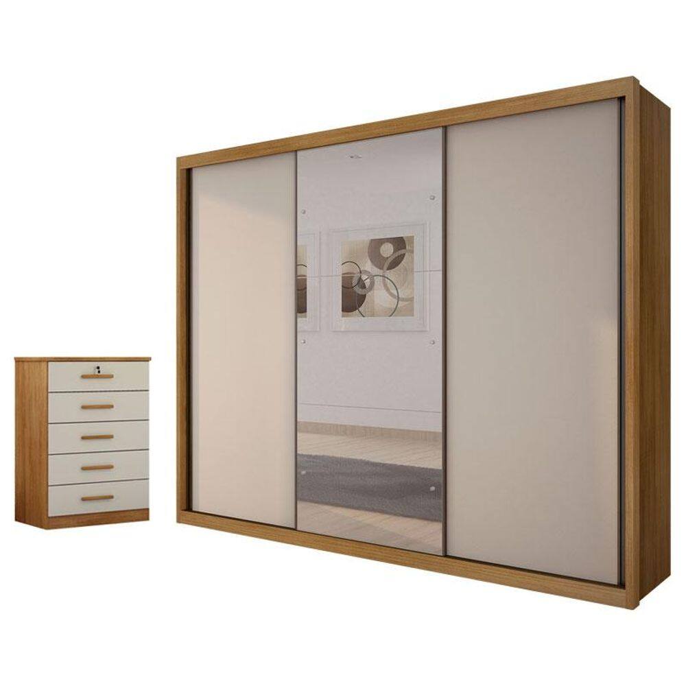 Guarda Roupa Casal Palazzo com Espelho e Gaveteiro Suiça Cumaru 25 Fendi - Novo Horizonte