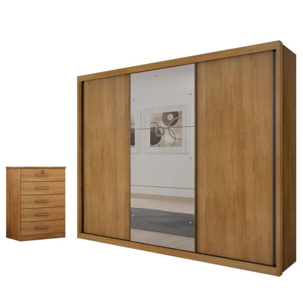 Guarda Roupa Casal Palazzo com Espelho e Gaveteiro Suiça Cumaru 23 - Novo Horizonte