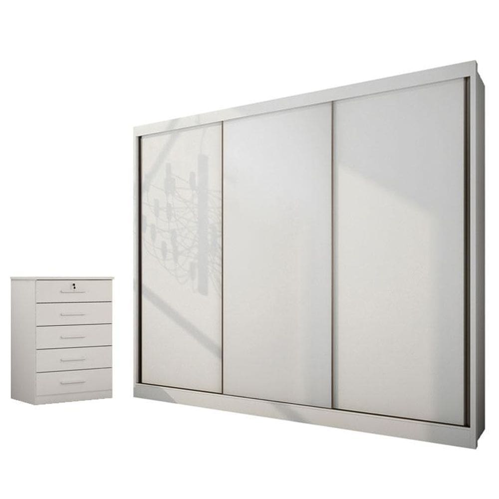 Guarda Roupa Casal Medelim e Gaveteiro Suiça Neve - Novo Horizonte