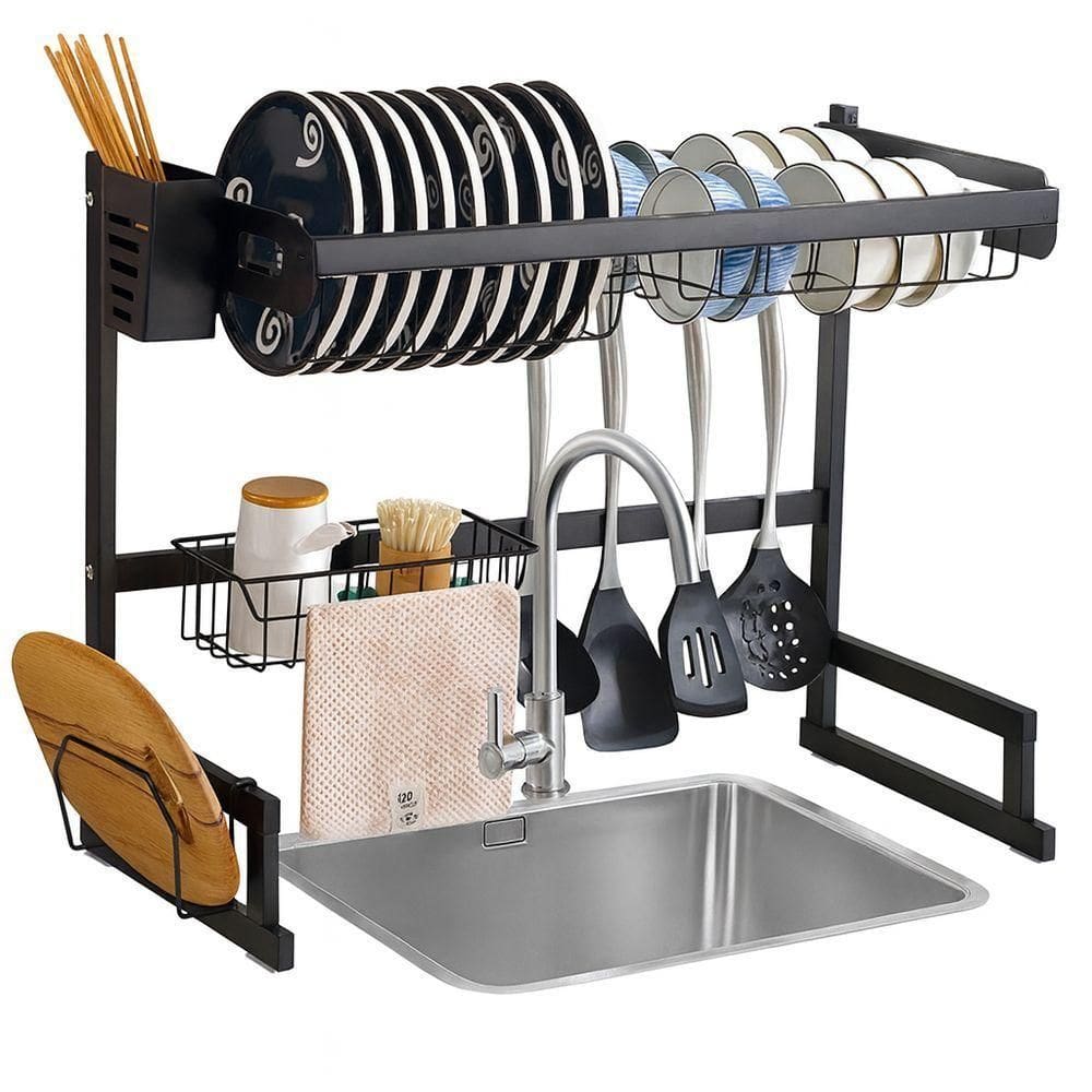Escorredor De Louças Sobre Pia Preto Com Ventosas Antiderrapantes E Suportes
