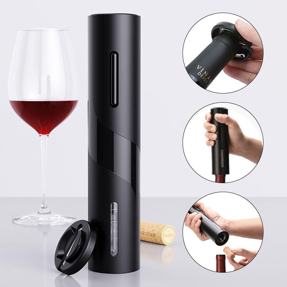 Abridor De Vinhos Elétrico Automático Com Cortador De Lacre – Design Moderno, Seguro E Prático - Preto
