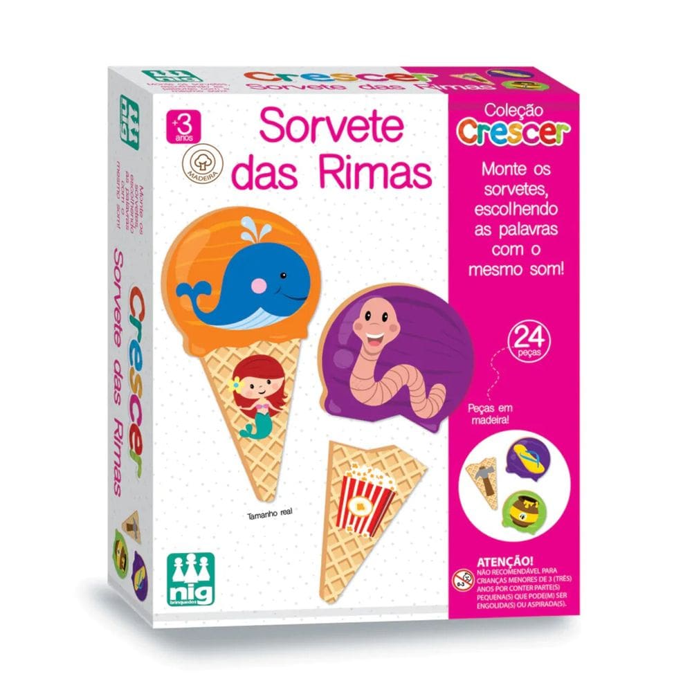Jogo Infantil Sorvete Das Rimas 24 Peças Em Madeira - Nig 0455