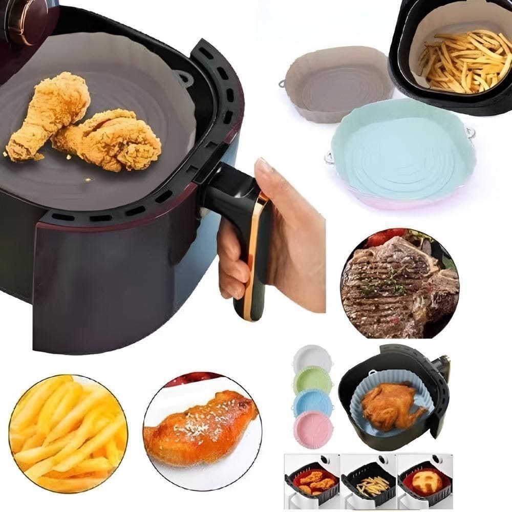 Forma Air Fryer Silicone Antiaderente Reutilizável Assadeira Forro Forno Microondas Redonda Multiuso