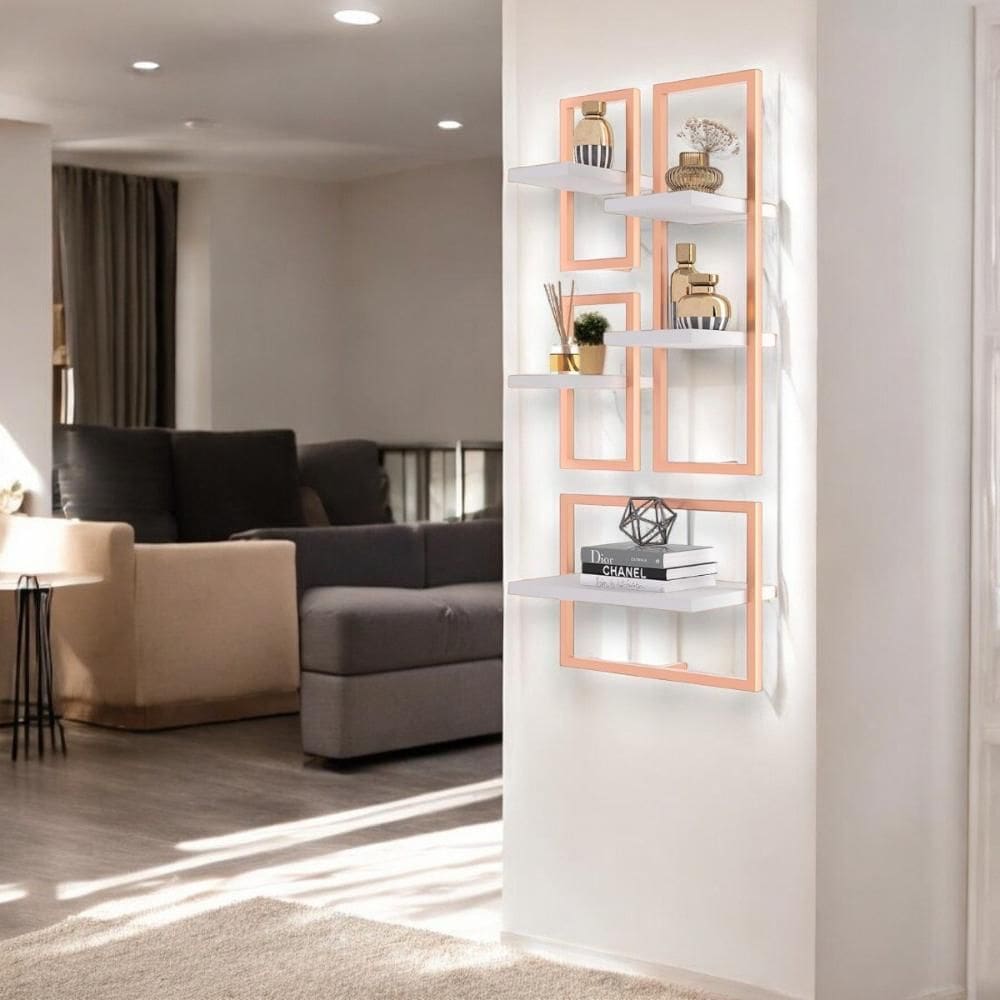 Conjunto 5 Prateleiras Industrial Branco/Cobre - Pleno