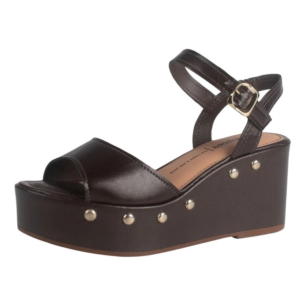 Sandália Anabela Feminina Macia Salto Bloco Médio Dakota