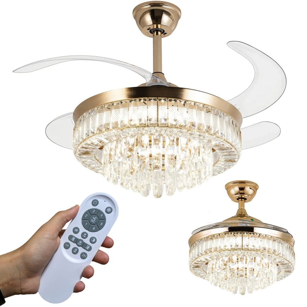 Luminaria Ventilador Retratil Lustre Hera 6 Velocidade 3 Tons Ajustaveis Controle Iluminaçao Sala Estar Quarto