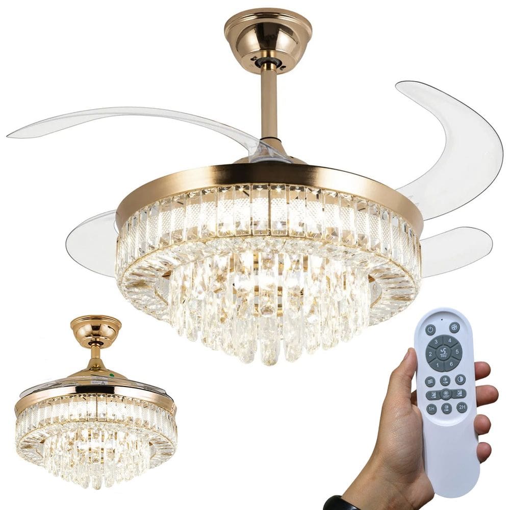 Luminaria Ventilador Retratil Lustre Hera 3 Tons Ajustaveis 6 Velocidades Controle Iluminaçao Sala