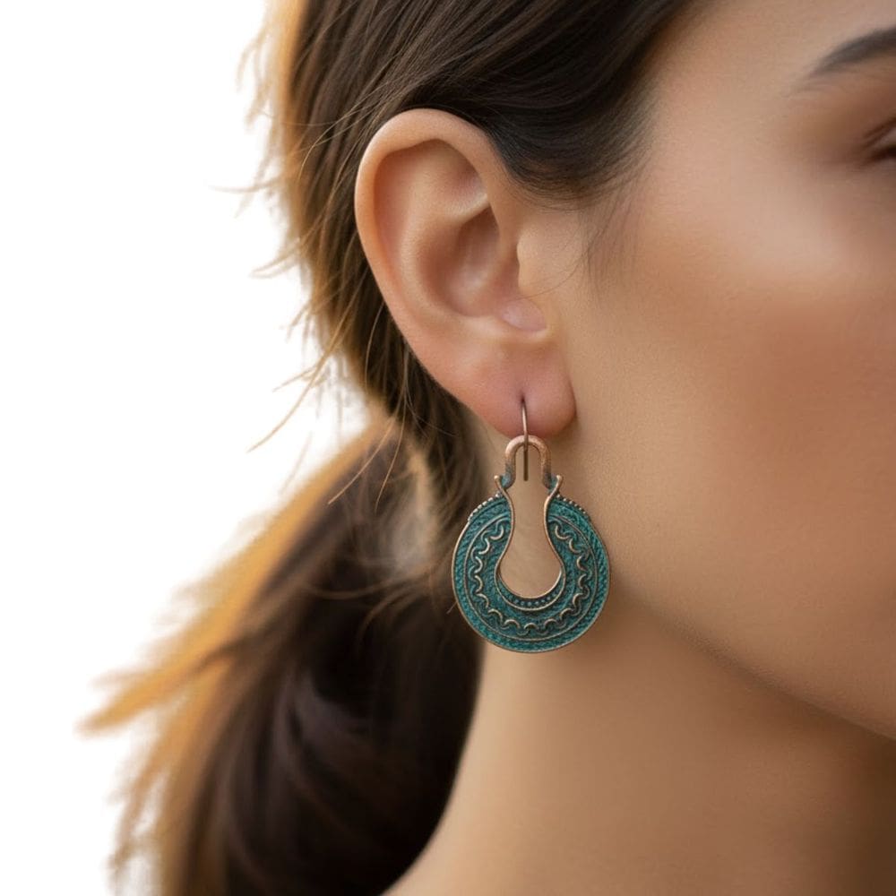 Brincos Femininos Étnicos Boho Redondos Azul Envelhecido