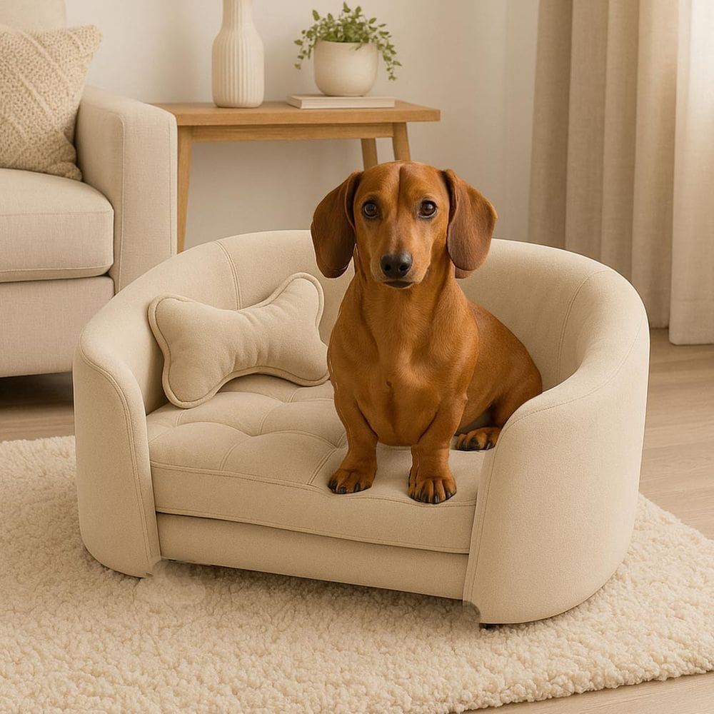 Poltrona Cama Pet Luxo Mell Veludo Premium Para Cães E Gatos Bege