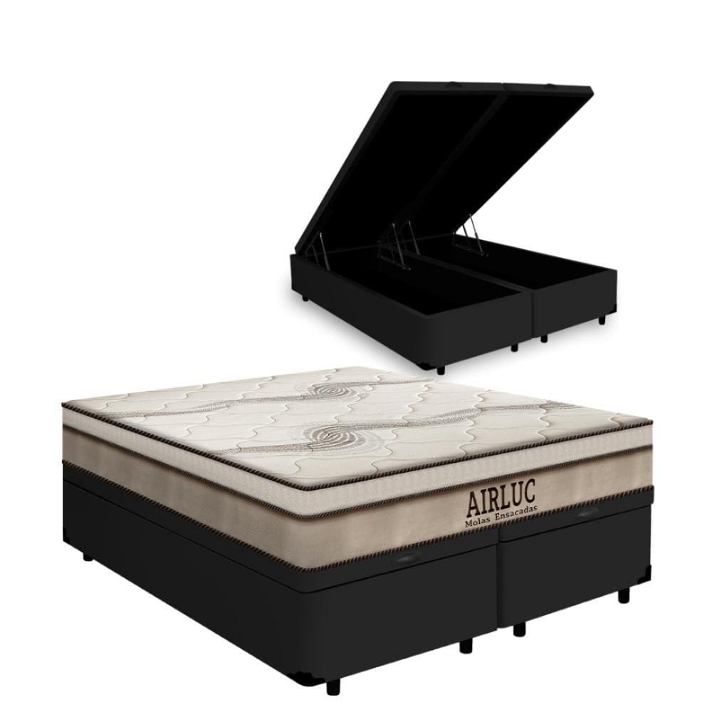 Cama Box Baú King + Colchão de Molas Ensacadas Gazin Airluc 193cm