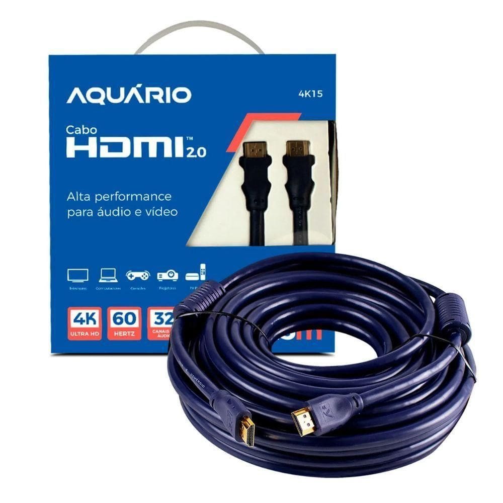 Cabo Hdmi Aquario 4k 3d 19 Pinos 15 Metros - 4k15