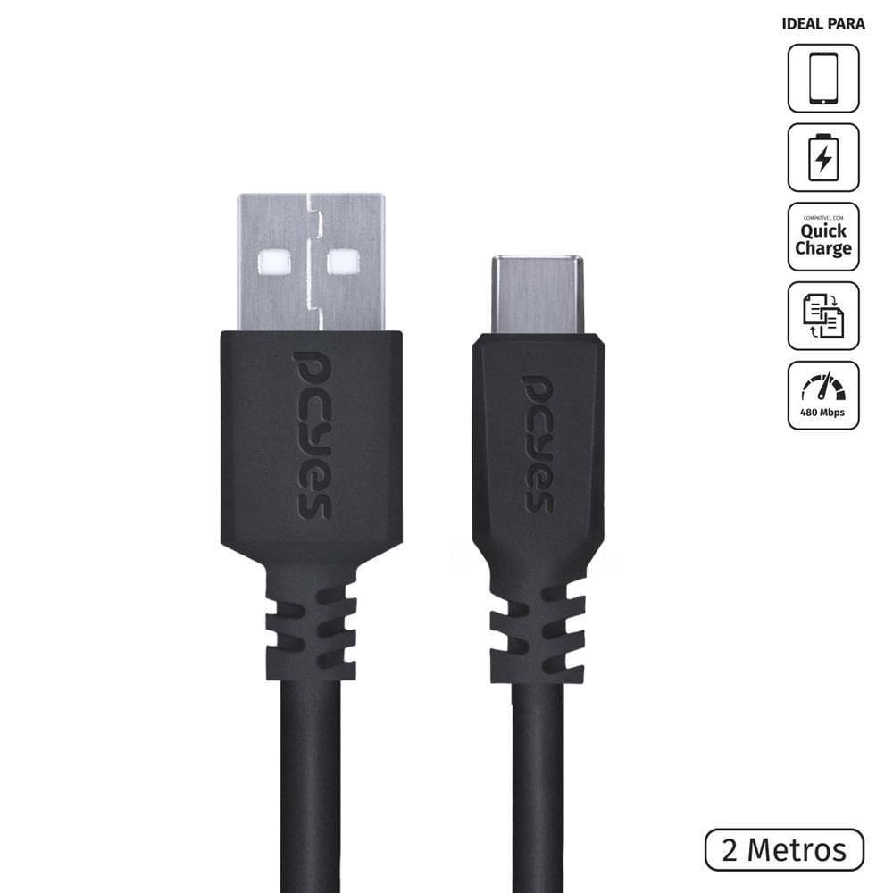 Cabo Para Usb A Para Usb Tipo C Para 2 Metros Preto - Puacp-02